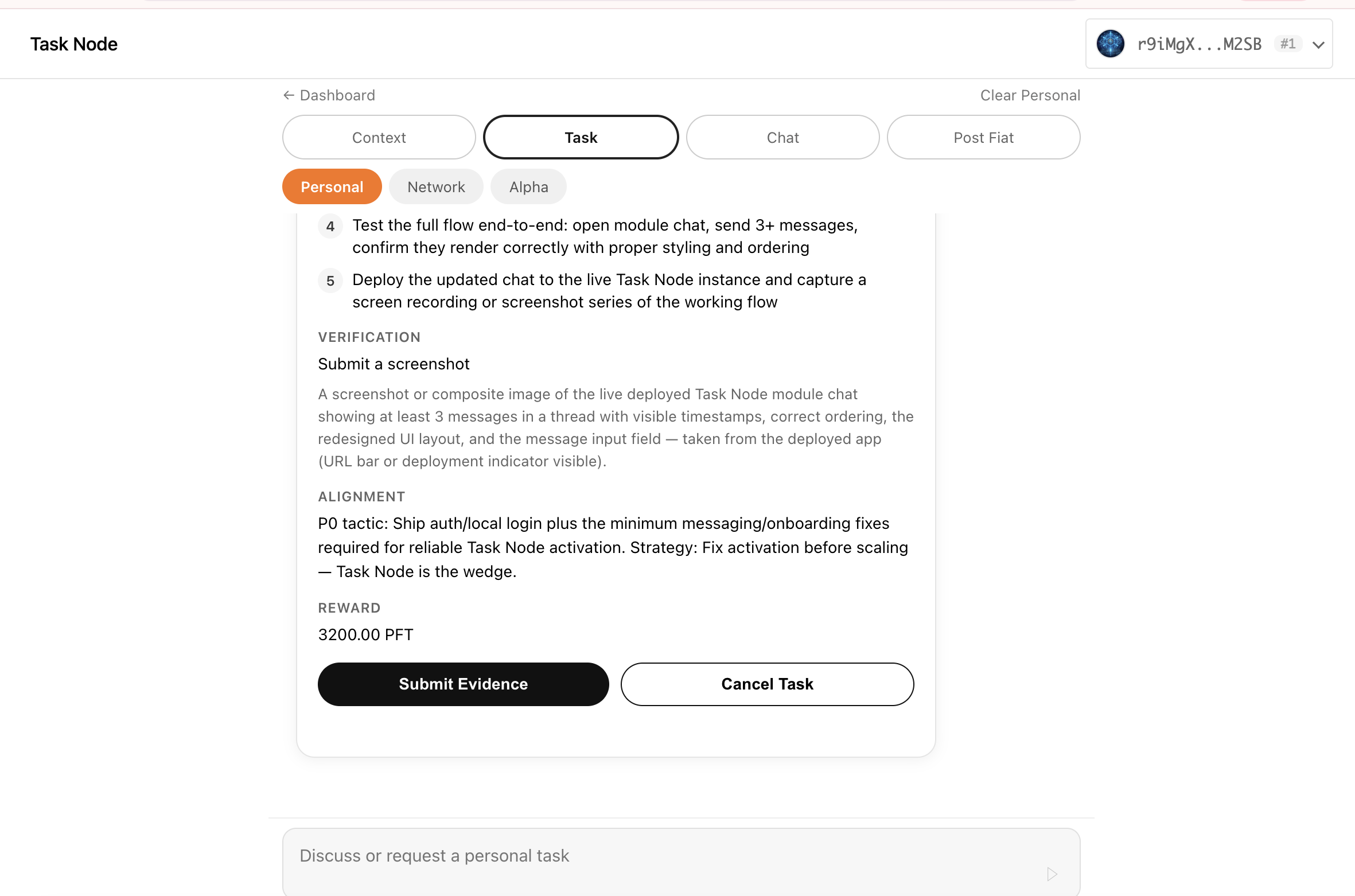 Task Node module chat showing cognitive modes